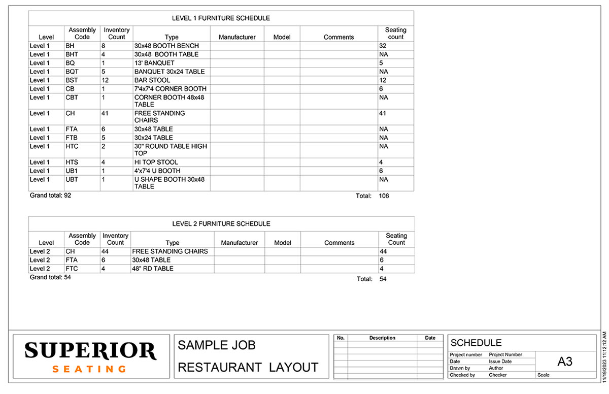 restaurant furniture schedule